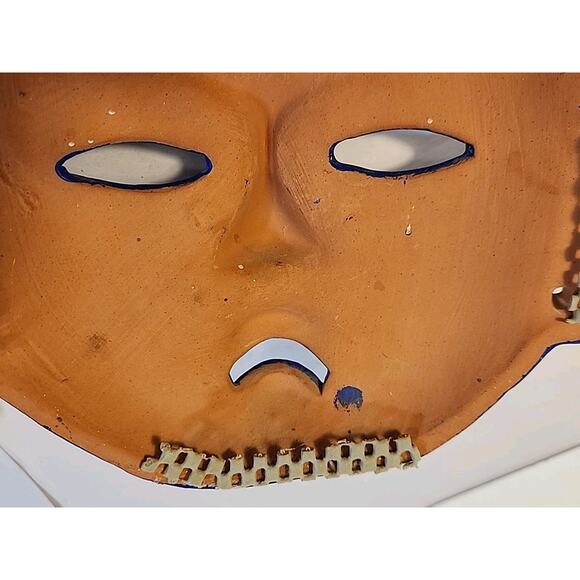 Vintage 1980s Mexican Redware Mask Hand Painted Hand Made Talavera Folk Art - Picture 9 of 12